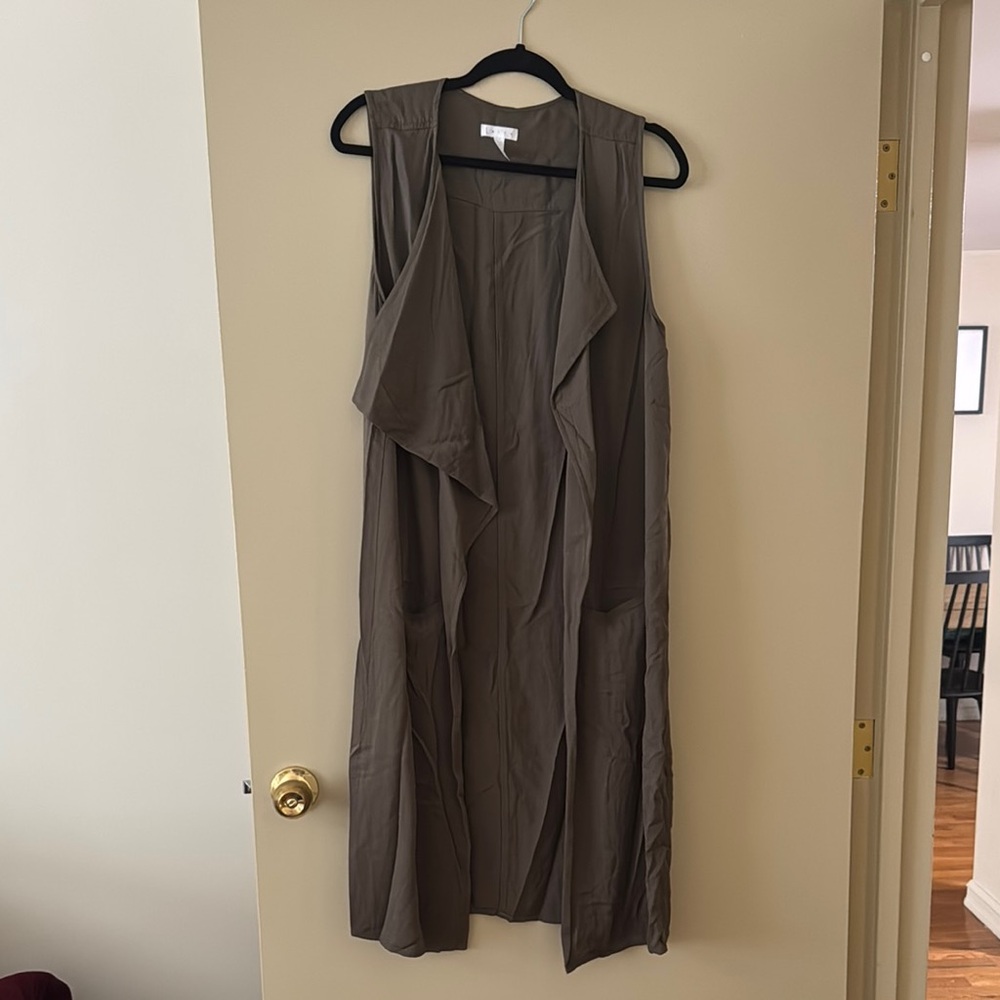 Leith olive/khaki cardigan Sleeveless Cowl Neck